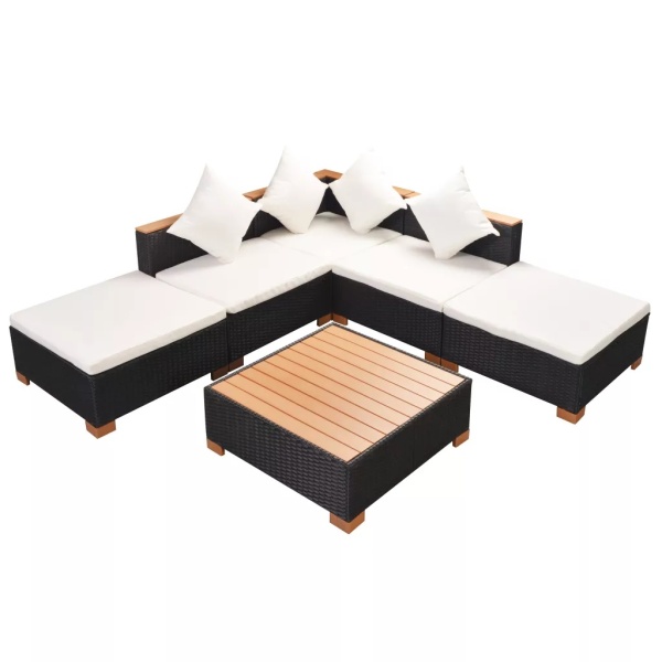 Set Mobilier De Grădină Cu Perne 6 Piese Negru Poliratan 42755